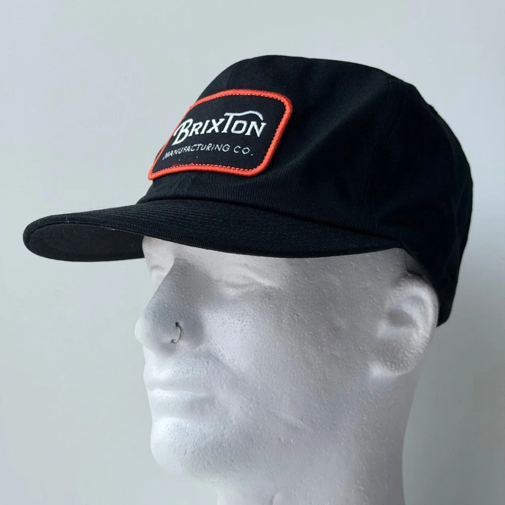 Brixton Manufacturing Co Trucker Snapback Hat Black Patch Logo Cap Retro Skater